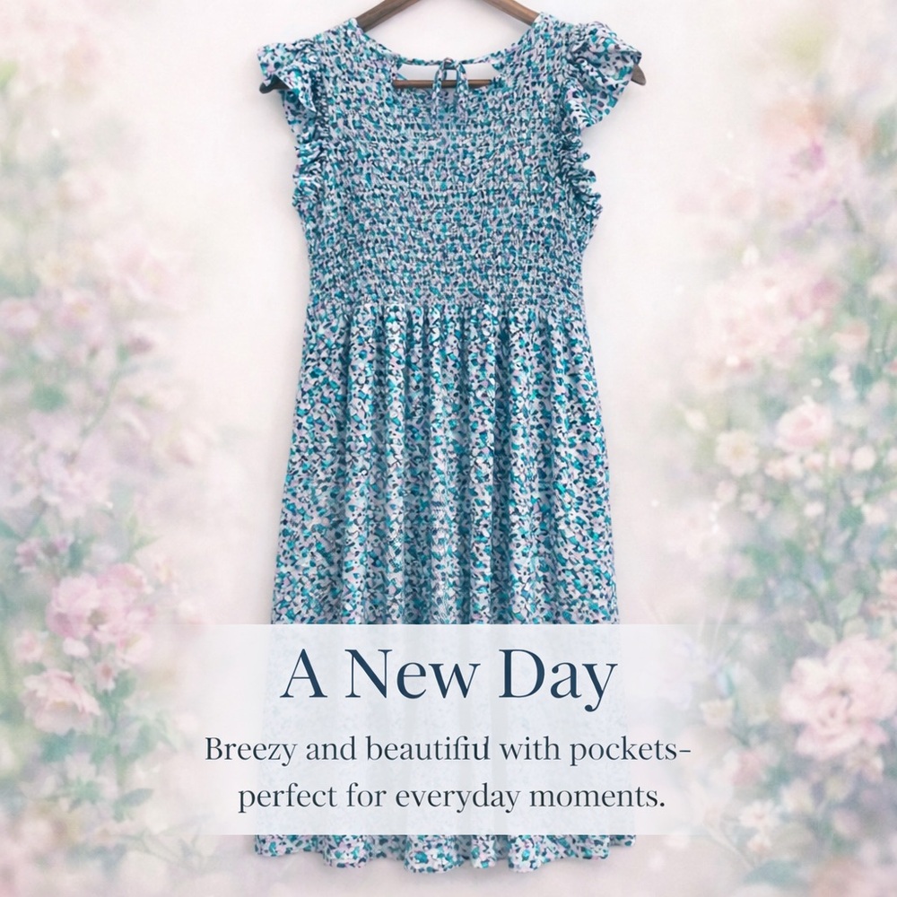 A New Day Floral Smocked Midi Dress w Pockets Size Small